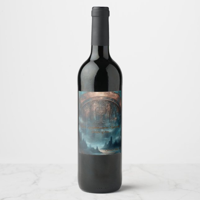 Étiquette Pour Bouteilles De Vin Mystic Gothic Steampunk - Blue Copper Patina  (Devant)