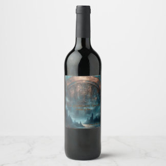 Étiquette Pour Bouteilles De Vin Mystic Gothique Steampunk - Patine de cuivre bleu