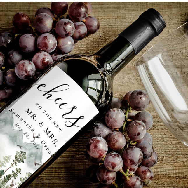 Étiquette Pour Bouteilles De Vin Nature moderne Forêt verte | Aquarelles (Créateur téléchargé)