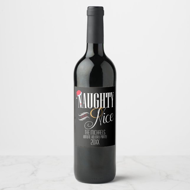 Étiquette Pour Bouteilles De Vin Naughty et Nice, Fête de Vacances (Devant)