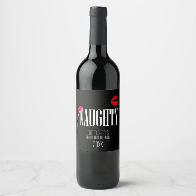 Étiquette Pour Bouteilles De Vin Naughty et Nice, Fête de Vacances (Devant)