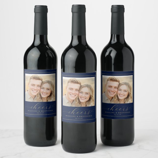 Étiquette Pour Bouteilles De Vin Navy Moderne Photo Joyeuse (Bouteilles)