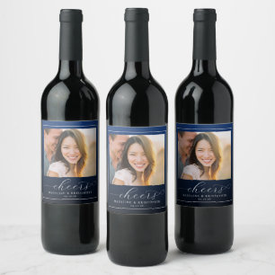 Étiquette Pour Bouteilles De Vin Navy Moderne Photo Romantique