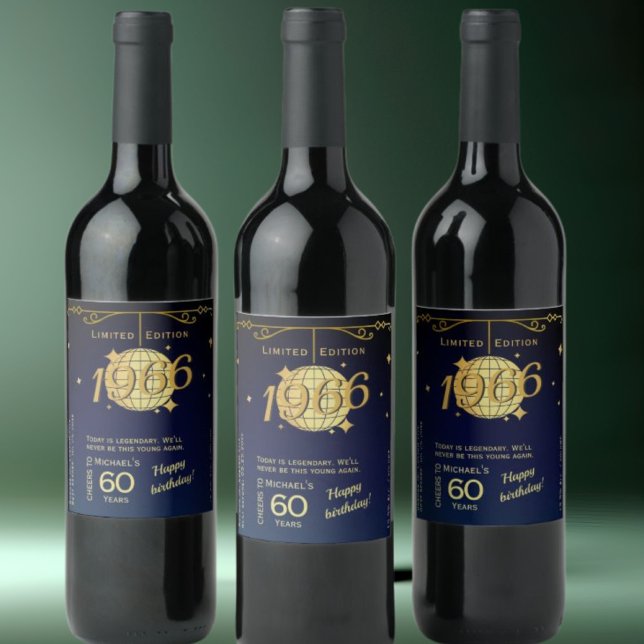 Étiquette Pour Bouteilles De Vin Né en 1966 60e anniversaire étiquette bouteille de (Créateur téléchargé)