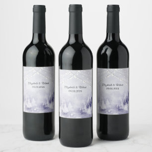 Étiquette Pour Bouteilles De Vin Neige du paysage hivernal violet