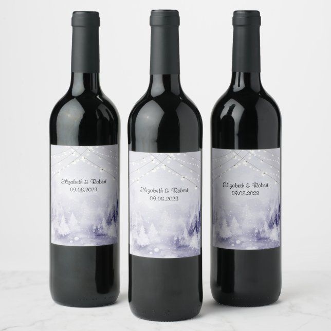 Étiquette Pour Bouteilles De Vin Neige du paysage hivernal violet (Bouteilles)