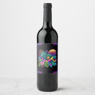 Étiquette Pour Bouteilles De Vin Néon coloré tropical/hawaïen