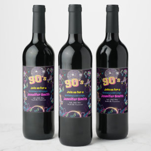 Étiquette Pour Bouteilles De Vin Neon Disco Vibes des années 90 Stytle