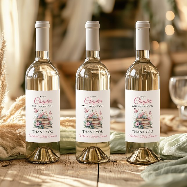 Étiquette Pour Bouteilles De Vin New Chapter Pink Girl Storybook Book Baby Shower (Créateur téléchargé)