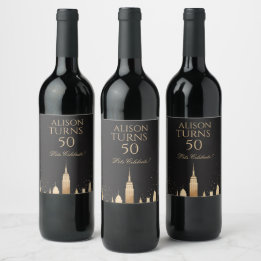 Étiquette Pour Bouteilles De Vin New York City Skyline Party Supplies Black & Gold