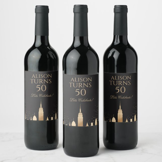 Étiquette Pour Bouteilles De Vin New York City Skyline Party Supplies Black & Gold (Bouteilles)