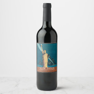 Étiquette Pour Bouteilles De Vin New York City Vintage voyage Liberty Skyline