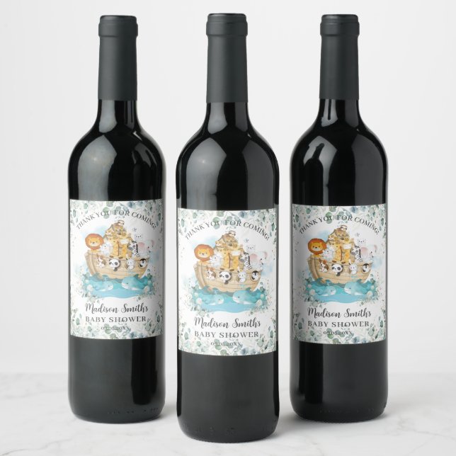 Étiquette Pour Bouteilles De Vin Noah's Ark Greenery Baby shower neutre de genre (Bouteilles)