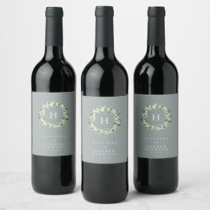 Étiquette Pour Bouteilles De Vin Noces d'hiver au vert Seafoam avec Sureau et Eucal