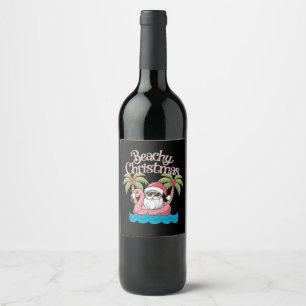 Étiquette Pour Bouteilles De Vin Noël à la plage Vacances tropicales Santa Beach