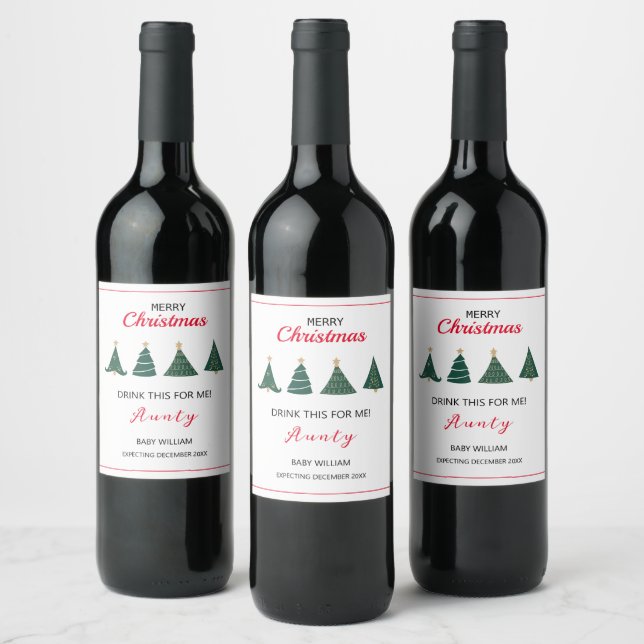 Étiquette Pour Bouteilles De Vin Noël Arbre Grossesse Faire-part Famille (Bouteilles)