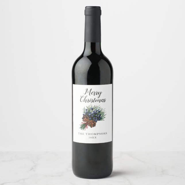 Étiquette Pour Bouteilles De Vin Noël Bouquet Pine Cône (Devant)