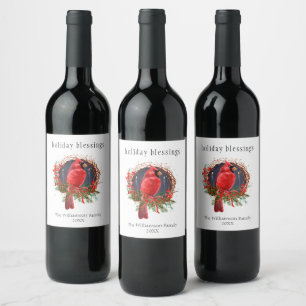 Étiquette Pour Bouteilles De Vin Noël Cardinal Rouge Yule Solstice Boho Holiday