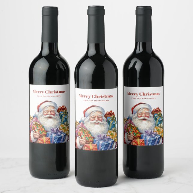 Étiquette Pour Bouteilles De Vin Noël classique de Jolly Santa Claus (Bouteilles)