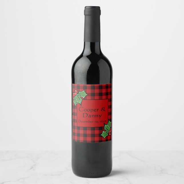 Étiquette Pour Bouteilles De Vin Noël classique rouge noir plaid saint (Devant)