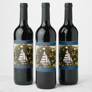 Étiquette Pour Bouteilles De Vin Noël de la côte tropicale "SEAS and Greutes"