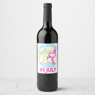 Étiquette Pour Bouteilles De Vin Noël en juillet Flamant rose rose drôle Noël Homme