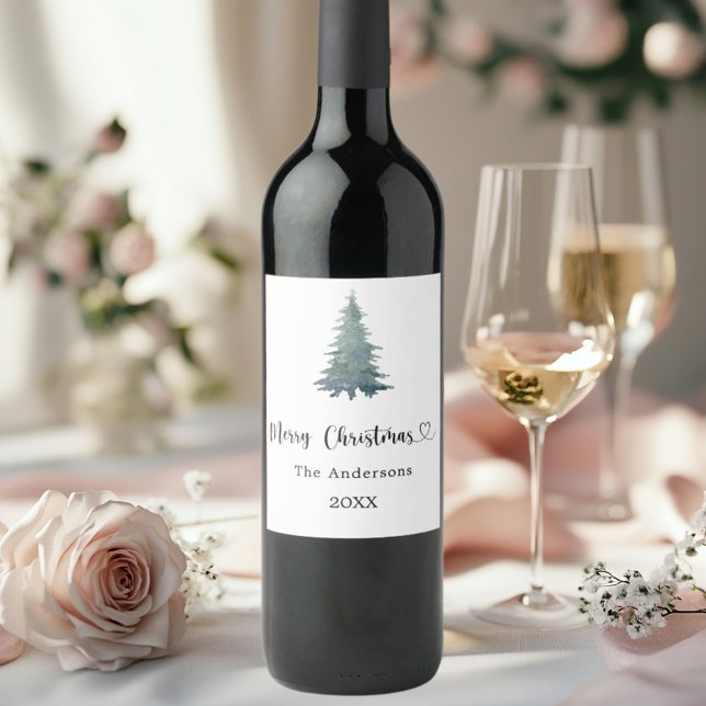 Étiquette Pour Bouteilles De Vin Noël fête pin arbre simple (Créateur téléchargé)