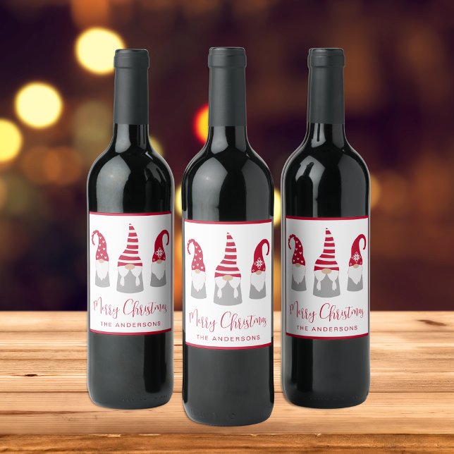Étiquette Pour Bouteilles De Vin Noël Gnomes nordiques (Créateur téléchargé)