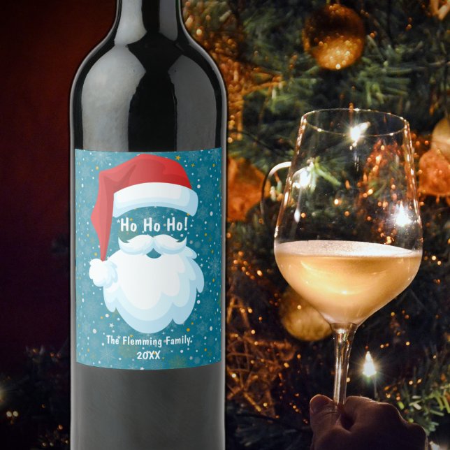 Étiquette Pour Bouteilles De Vin Noël gras Customisé Père Noël (Bold Santa Customized Christmas Wine Bottle Label)