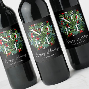 Étiquette Pour Bouteilles De Vin NOEL Greenery Berries Joyeuses vacances