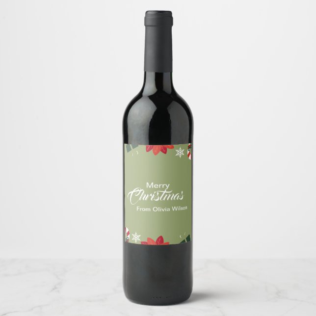 Étiquette Pour Bouteilles De Vin Noël illustré vert (Devant)