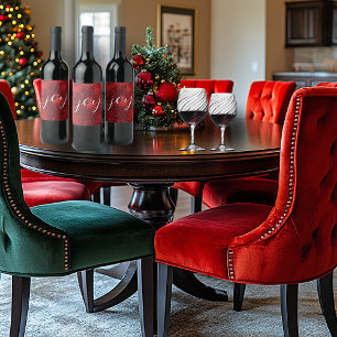 Étiquette Pour Bouteilles De Vin Noël Joie Red Snowflakes Falling Snow