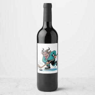 Étiquette Pour Bouteilles De Vin Noël Joue au Hockey sur Glace Spooky Noël Sport