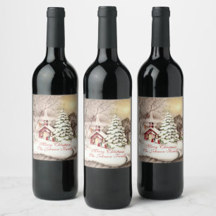 Étiquette Pour Bouteilles De Vin Noël Jour Vintage Victorian Country Church