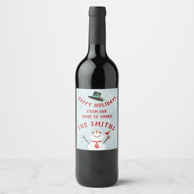 Étiquette Pour Bouteilles De Vin Noël Joyeuses vacances Snowmen Custom (Devant)