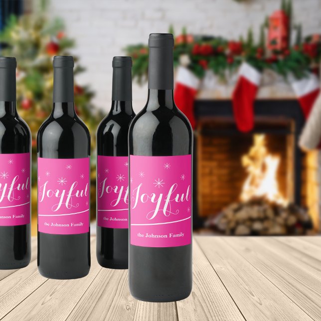Étiquette Pour Bouteilles De Vin Noël mignon Nom personnalisé Chic Rose (Create a Joyful atmosphere with these bold hot pink bottle labels.)