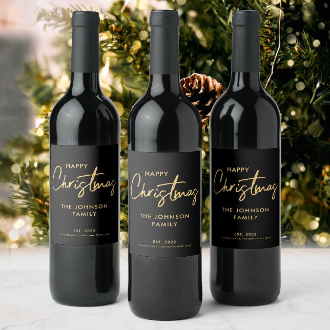 Étiquette Pour Bouteilles De Vin Noël Moderne Luxueux Noir (Créateur téléchargé)