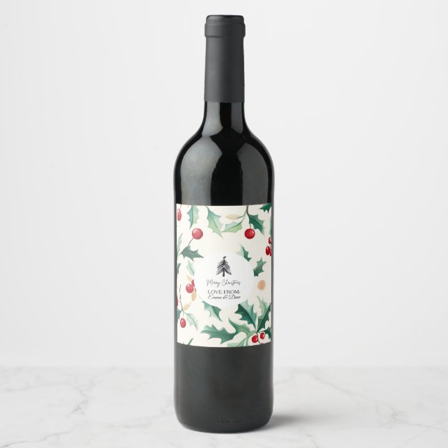 Étiquette Pour Bouteilles De Vin Noël Noir et fleur (Devant)