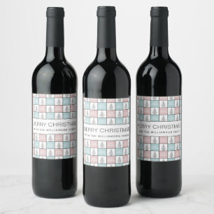 Étiquette Pour Bouteilles De Vin Noël Pastel Bleu et rose Motif moderne