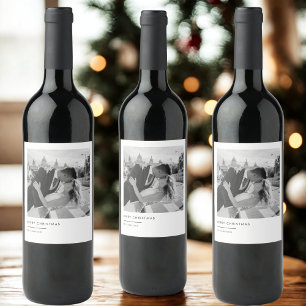 Étiquette Pour Bouteilles De Vin Noël photo minimaliste noir et blanc