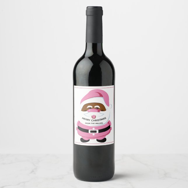 Étiquette Pour Bouteilles De Vin Noël Pink-American Santa Claus (Devant)