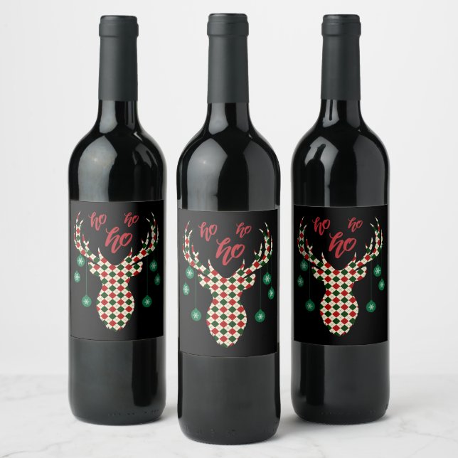 Étiquette Pour Bouteilles De Vin Noël Reindeer Plaid (Bouteilles)
