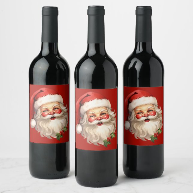 Étiquette Pour Bouteilles De Vin Noël rétro Holly Jolly Santa Claus (Bouteilles)