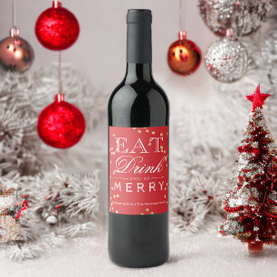 Étiquette Pour Bouteilles De Vin Noël rouge moderne de typographie de confettis