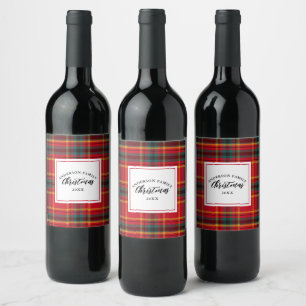 Étiquette Pour Bouteilles De Vin Noël Tartan Plaid Nom de famille Année