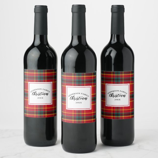 Étiquette Pour Bouteilles De Vin Noël Tartan Plaid Nom de famille Année (Bouteilles)