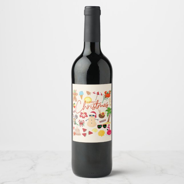 Étiquette Pour Bouteilles De Vin Noël tropical (Devant)