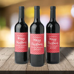 Étiquette Pour Bouteilles De Vin Noël Vacances Simple Rouge rayé Minimaliste<br><div class="desc">Ce design présente Noël vacances simple rouge mignon,  festivités rayées,  minimaliste simple minimaliste simple,  brillant rouge joyeux,  Noël vacances retour adresse autocollant,  Noël vacances étiquette nom de famille,  Noël vacances maison bar cadeau vin mousseux étiquette avec calligraphie moderne script typographie</div>