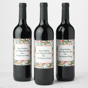 Étiquette Pour Bouteilles De Vin Noël Vacances Xmas Bonhomme de Neige, Pommes de Pi