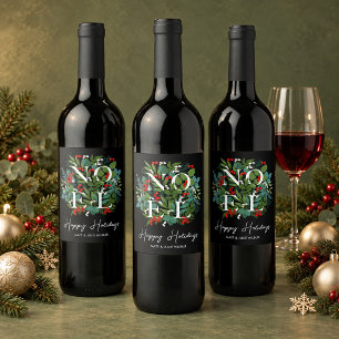 Étiquette Pour Bouteilles De Vin NOEL Verdure Baies Joyeuses Fêtes
